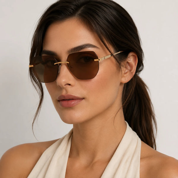 Gucci Rimless Brown Gold Sunglasses JS-78957 — Women Luxury Eyewear UAE