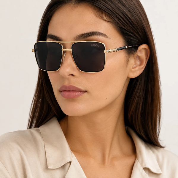 Gucci Square Aviator Sunglasses — Gold Frame & Black Lenses | Women UAE