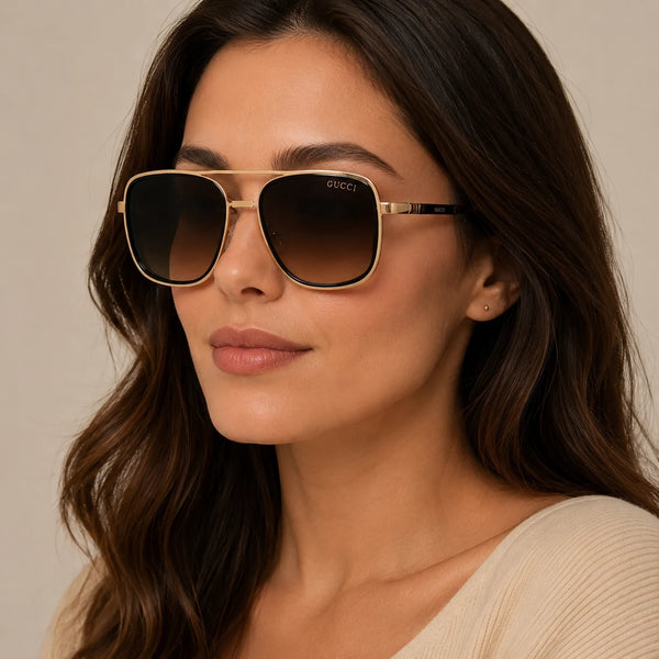 Gucci GG3822 Men's Square Aviator Sunglasses — Gold & Brown Gradient | UAE