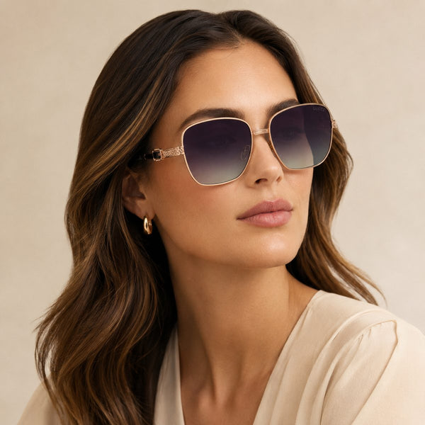 Gucci Oversized Square Sunglasses — Rose Gold Frame & Purple Teal Gradient | Women UAE